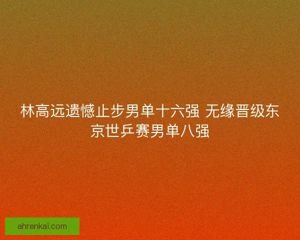 林高远遗憾止步男单十六强 无缘晋级东京世乒赛男单八强
