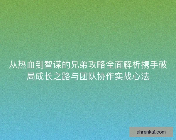 从热血到智谋的兄弟攻略全面解析携手破局成长之路与团队协作实战心法